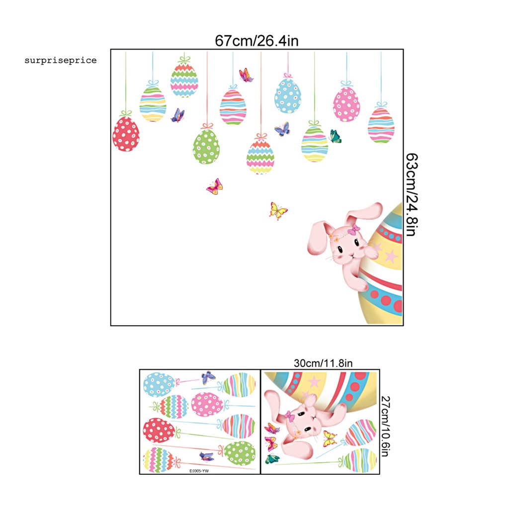 Set 2 Tấm Sticker PVC Dán Cửa Sổ Chống Tĩnh Điện Họa Tiết Thỏ Hoạt Hình Phục Sinh