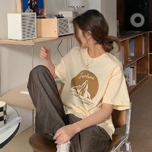 Áo Thun Cotton Tay Lửng Dáng Rộng Phong Cách Hàn Quốc Thời Trang Mùa Hè Mới 2022