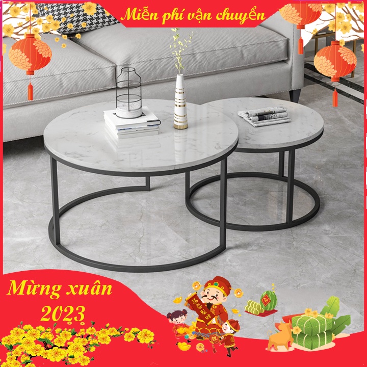 Bàn trà sofa đôi bắc âu phòng khách mặt đá cẩm thạch chân hình C cao cấp A15