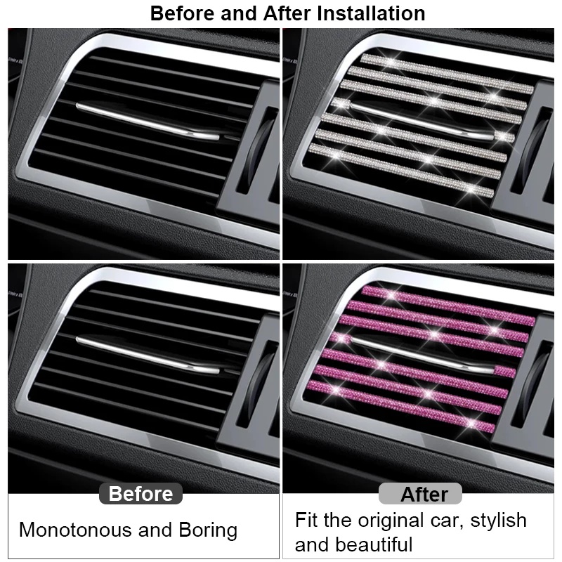 Miếng Dán Trang Trí Lỗ Thông Gió Xe Hơi Hình Chữ U Đính Đá Lấp Lánh 20cm Thông Dụng