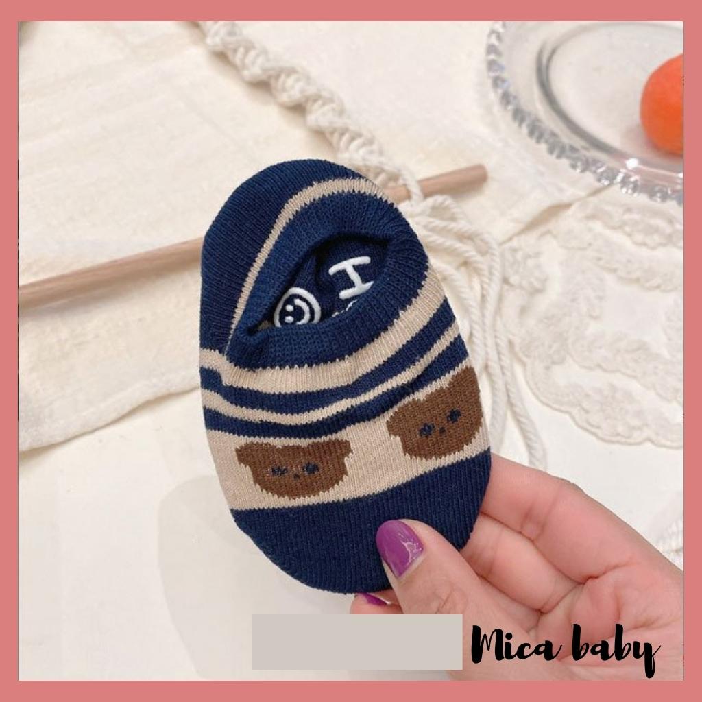 Tất lười cho bé, tất cổ ngắn in hình gấu chống trượt đáng yêu cho bé T34 Mica baby