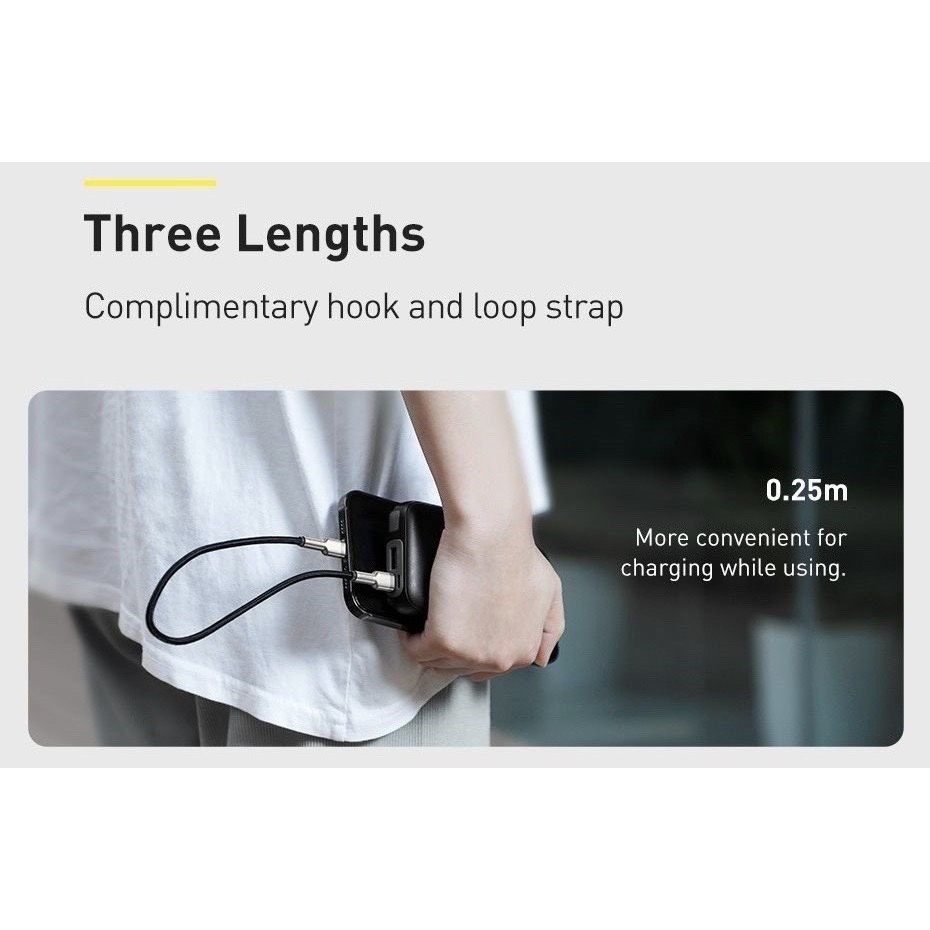 Dây dù sạc nhanh 20W BASEUS ngắn 25Cm Metal dùng Pin dự phòng 0.25M Sạc nhanh Type C to Lighting 18W 30W Giaohangthantoc