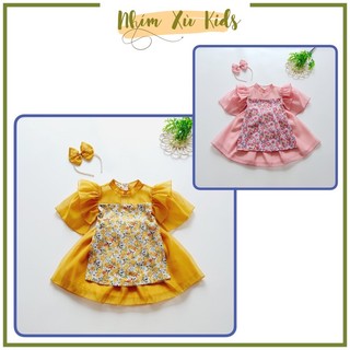 [4-30kg] NHÍM XÙ KIDS Áo Dài Cách Tân Màu Vàng Và Hồng Kèm Chân Váy Cho Bé Gái 6 Tháng - 8 Tuổi AD124