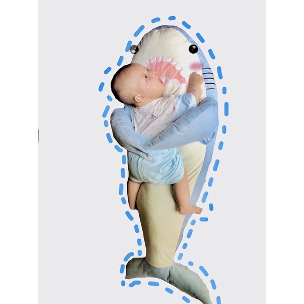 Gối cá mập 1M nằm sấp chống đầy hơi, vỡ ợ cho bé, gấu bông cá mập to, gối ôm cho bé