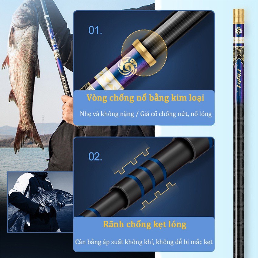 Cần Câu Đài chính hãng BiQuan Quần Long Tranh Bá , phân bổ lực 19i , tải tĩnh 5kg