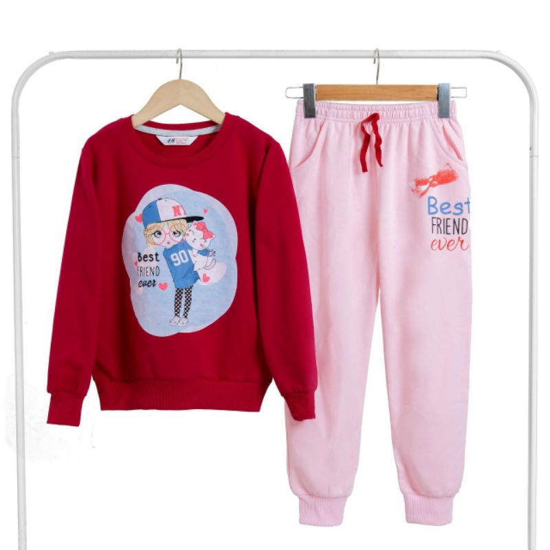 BỘ DÀI TAY BÉ GÁI H.M DA CÁ XUẤT DƯ SIZE 24-50KG BỘ NỈ DA CÁ BÉ GÁI XUẤT