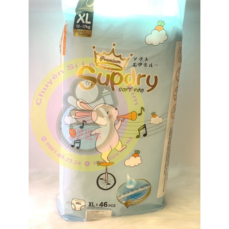 ( Miếng thử ) Tã/Bỉm quần/dán tách bịch SUPDRY Trắng/Xanh M66/L58/XL46/2XL42/3XL40/4XL36