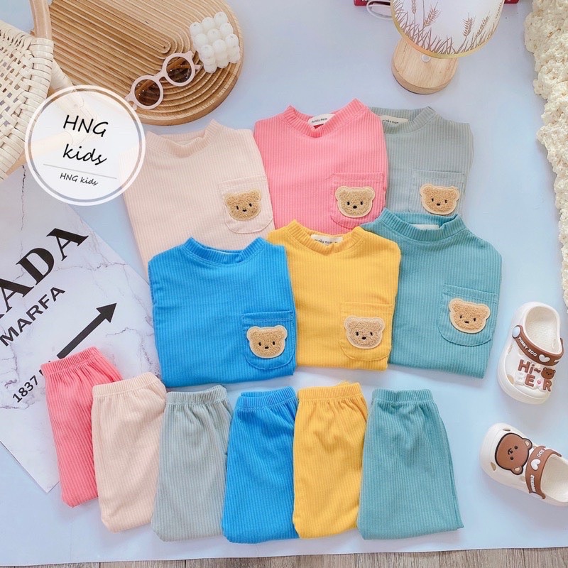 Bộ quần áo dài tay bé trai bé gái gân tăm D32