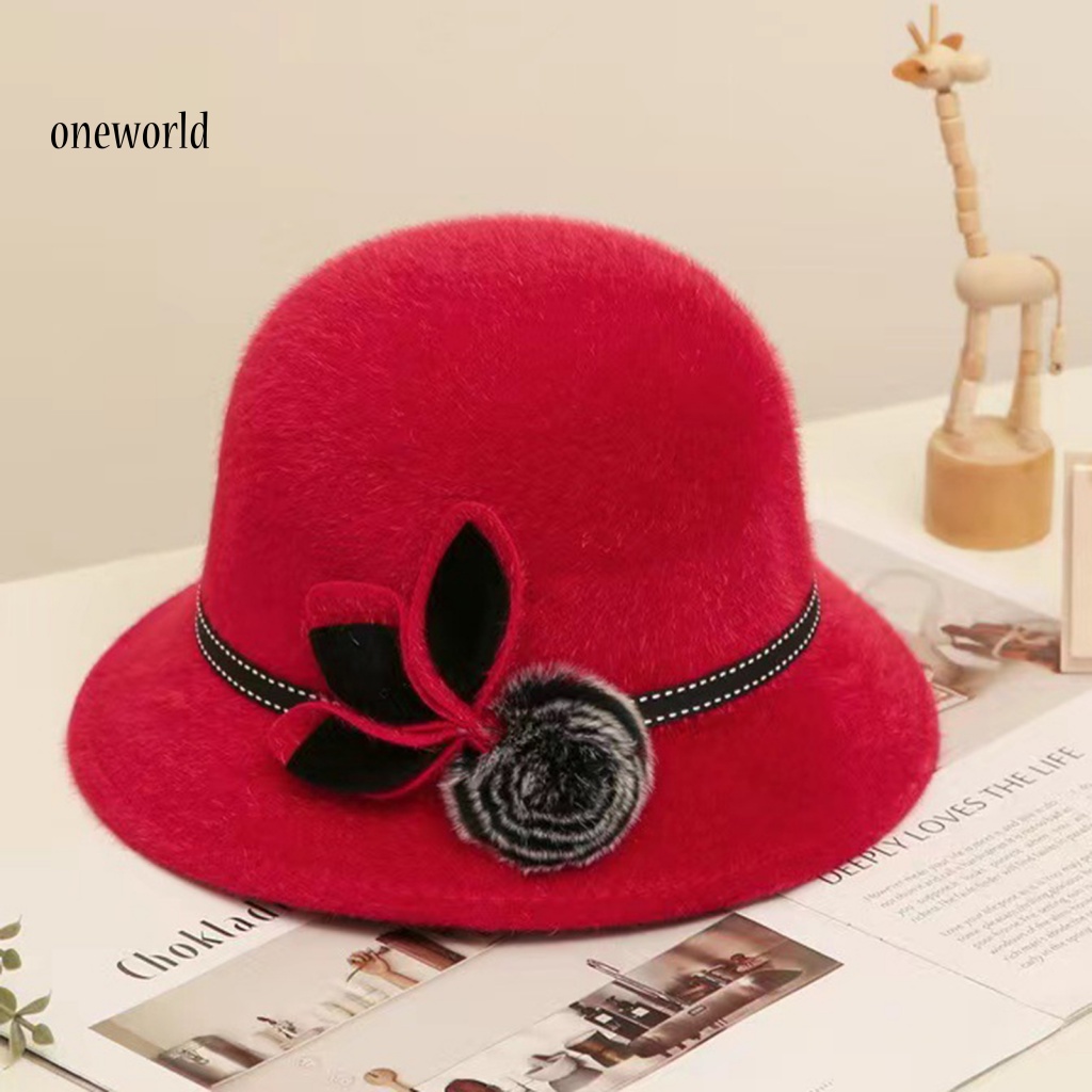 Mũ Len Polyester Vành Rộng Đính Hoa Kiểu Vintage Cho Nữ