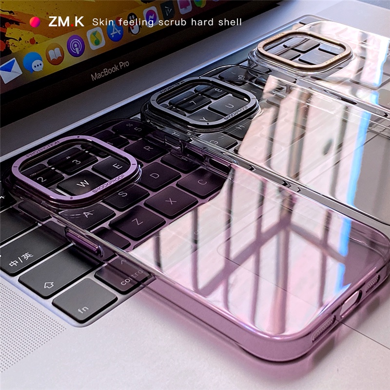 Ốp Điện Thoại PC Cứng Trong Suốt Chống Sốc Có Nút Kim Loại Cho iPhone 14 Pro Max 13 Pro Max