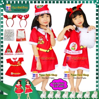 Bộ đầm váy ông già noel cho bé gái vải nỉ - trang phục noel cho bé