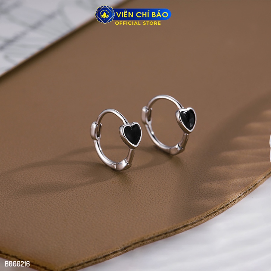 Bông tai bạc nữ tim đen- tròn đen chất liệu bạc 925 thời trang phụ kiện trang sức Viễn Chí Bảo B000216