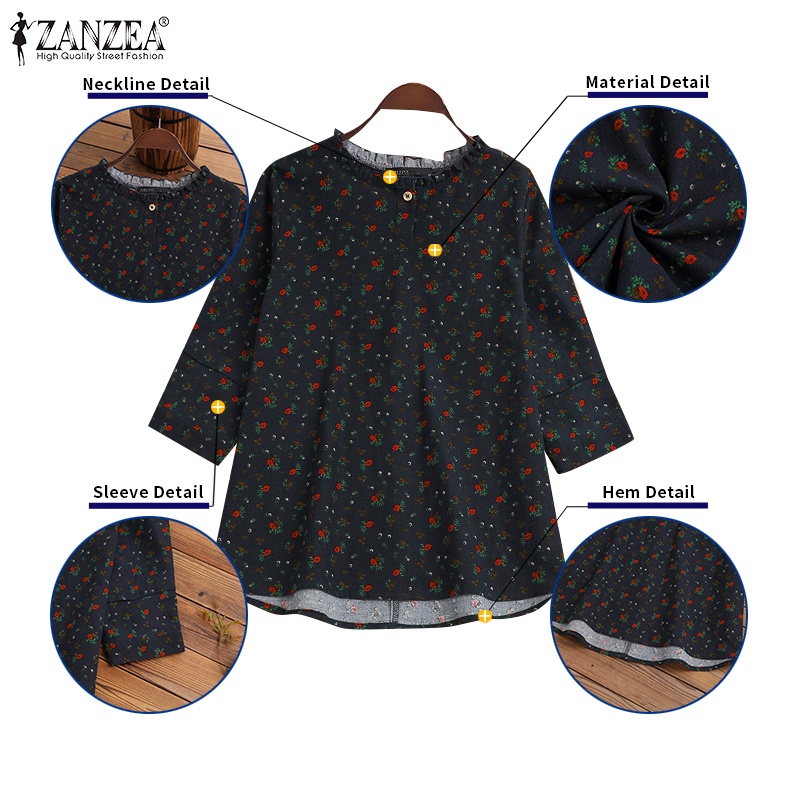 ZANZEA Áo Nữ Tay Dài Họa Tiết Hoa Thời Trang Phong Cách Hàn Quốc