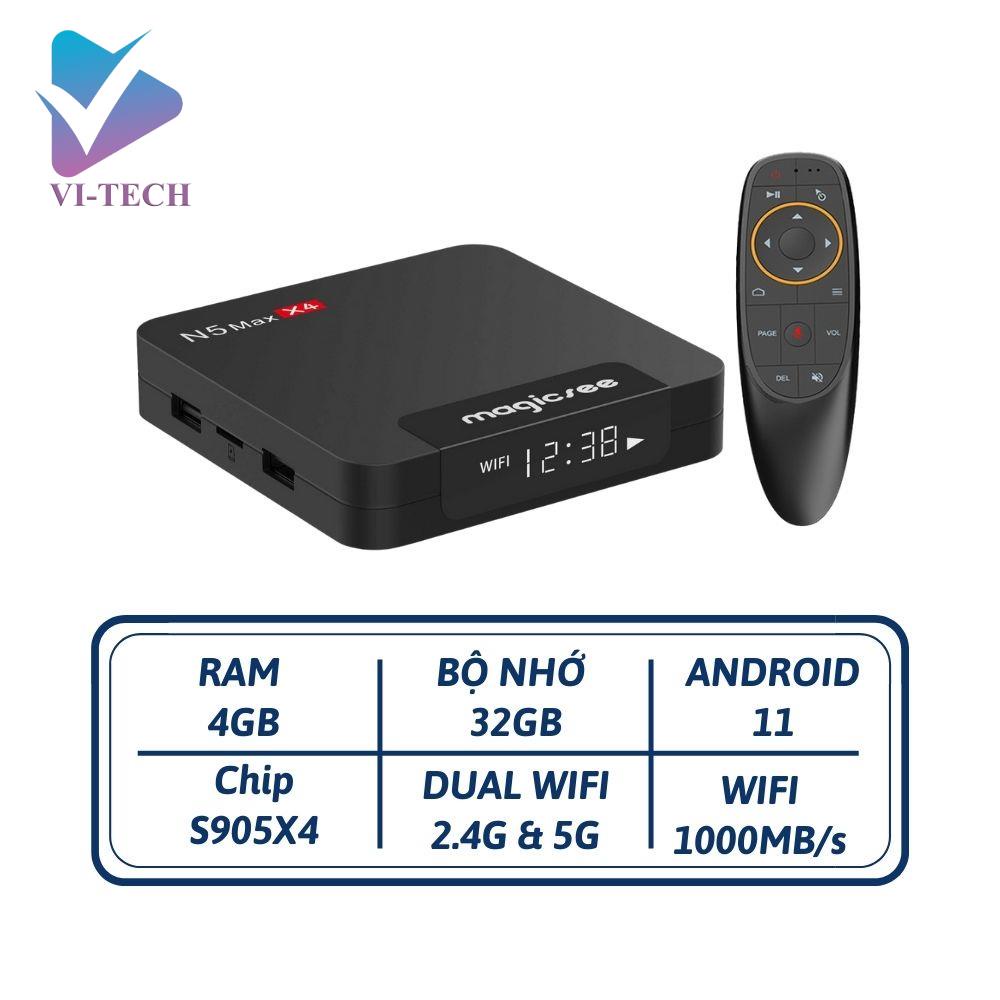 Android tivi box Magicsee N5 max X4 - Chip S905X4 , Android 11 , Ram 4GB , bộ nhớ 32GB , phiên bản 2022