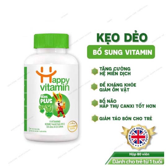 Kẹo dẻo Happy Vitamin Kids Plus+, bổ sung dưỡng chất, tăng đề kháng, nâng cao hệ miễn dịch cho trẻ - HÀNG CHÍNH HÃNG