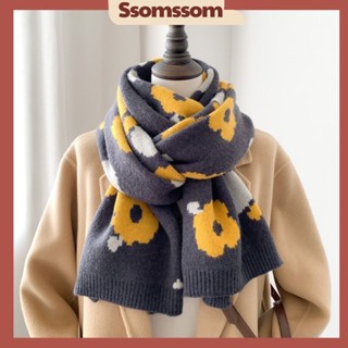 Khăn Quàng Cổ Len Dệt Hoạ Tiết Bông Hoa Dễ Thương