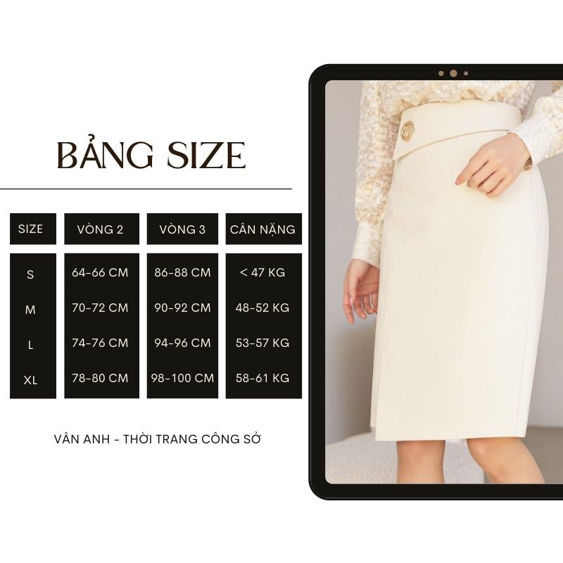Chân Váy Bút Chì Công Sở Tà Đắp Quyến Rũ, Lưng Cao Dáng Dài Phối Nút Sang Chảnh VannhShop CV0071