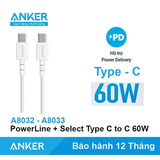 Cáp sạc anker select type c to c 60w bọc dù sạc nhanh pd - a8032 a8033 cho laptop macbook air pro m1