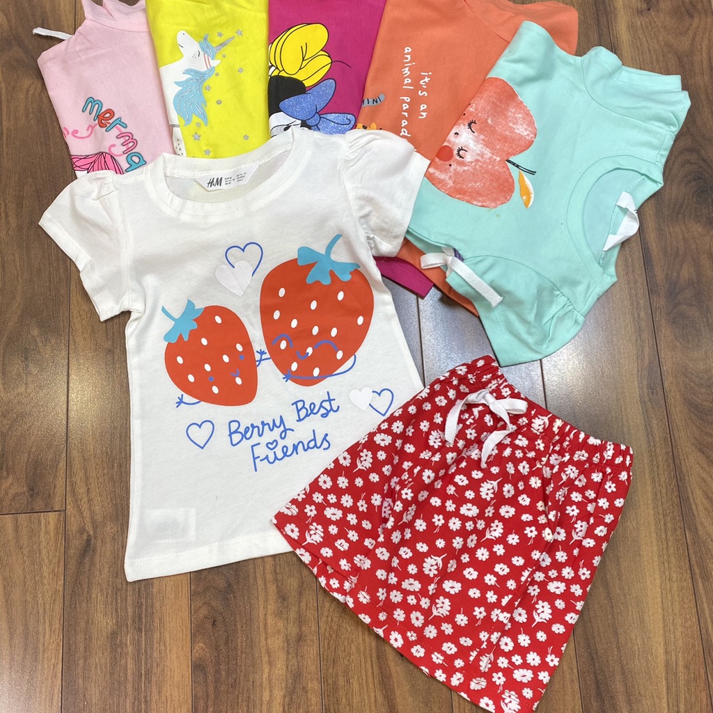 Bộ bé gái ngắn tay H&M cotton xuất dư Form to