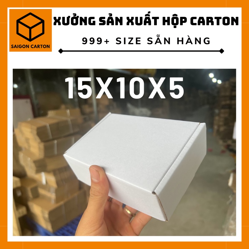 Hộp carton nắp gài đóng gói hàng COD 15x10x5 cm bộ 100 cái, sản xuất bởi SÀI GÒN CARTON