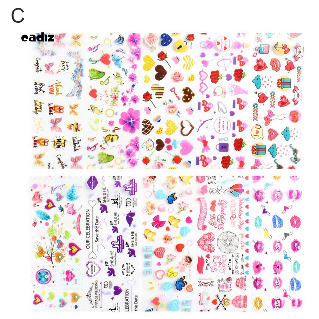 Bộ 10 Miếng Dán Trang Trí Móng Tay Hình Hoa Hồng Chống Rơi