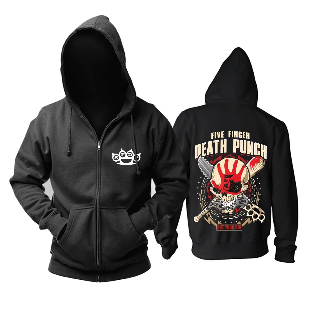 Áo Khoác Hoodie Nhung Dáng Rộng Phối Khóa Kéo 5Fdp Hình Đầu Lâu Kim Loại Nặng Năm Ngón Sáng Tạo Thời Trang Hàn Quốc 928