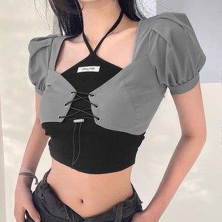 Set áo tay phồng kèm áo yếm