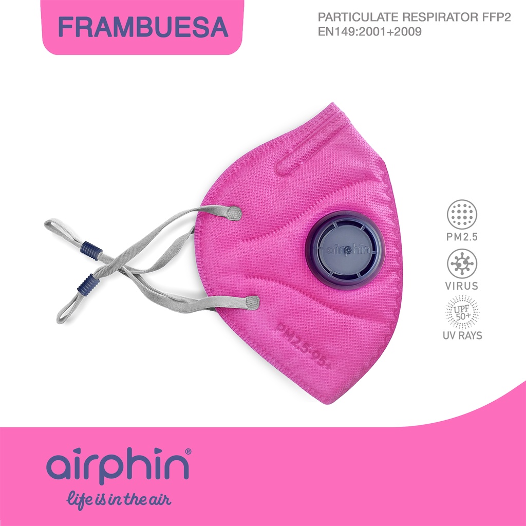 Khẩu trang Airphin FFP2 COMBI Frambuesa (Hồng van xanh chàm) - Size L - 29k/c