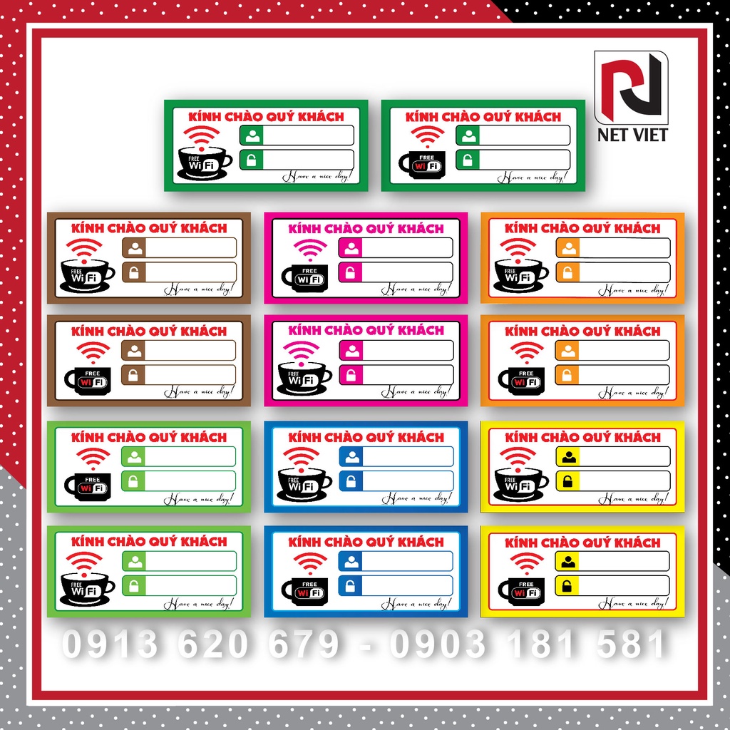 Sticker Wifi Free, Logo Biển Báo Wifi Miễn Phí, Decal Đăng Nhập Pass Mạng Wifi cho quán cafe, tiệm coffee, quán cà phê