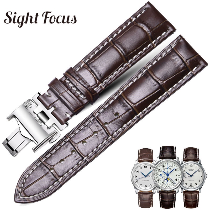 13mm 14mm 15mm 18mm 19mm 20mm 21mm 22mm Genuine Calf Skin Leather Watch Band for Longines Master L2 L4 L2.628/L2.673 Flagship Evidenza Cowhide Genuine Leather Watch Strap Bracelet