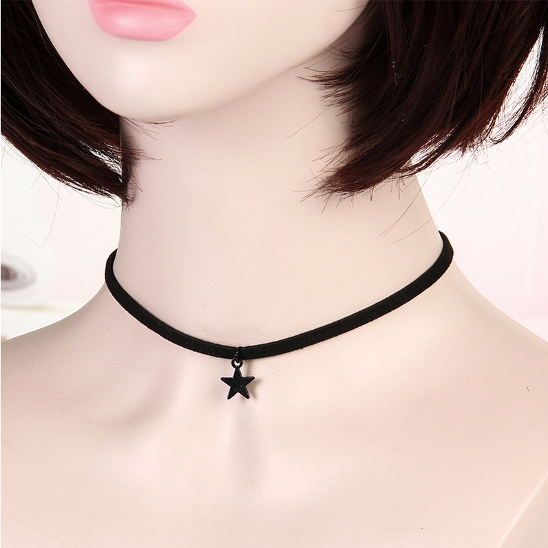 Vòng cổ dây chuyền choker nữ vải nỉ mặt ngôi sao đen phong cách hàn quốc cá tính mẫu mới