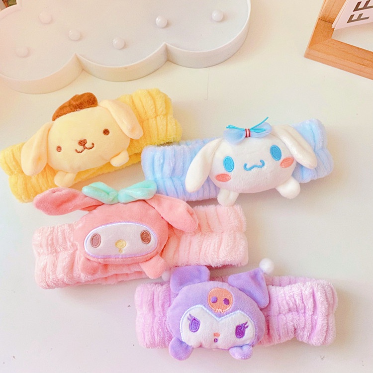 Băng Đô Rửa Mặt Trang Điểm Chống Trượt Hình Kuromi Cinnamoroll Bằng Vải Bông Sanrio