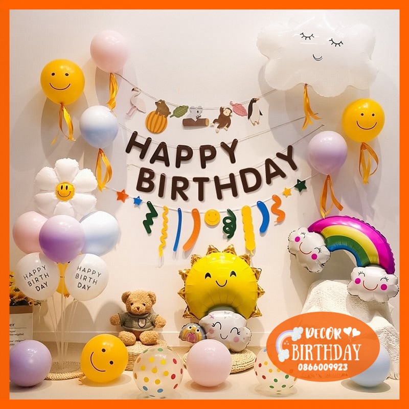 Set Sinh Nhật Hàn Quốc Cho Bé, Phụ Kiện Trang Trí Hàn Quốc Nhiều Màu Đẹp, Dễ Trang Trí Tặng Kèm Đồ Bơm Băng Dính Bóng