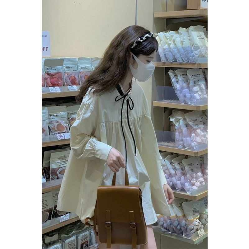 Đầm Búp Bê Tay Dài Cột Dây Dễ Thương Xinh Xắn Dành Cho Nữ