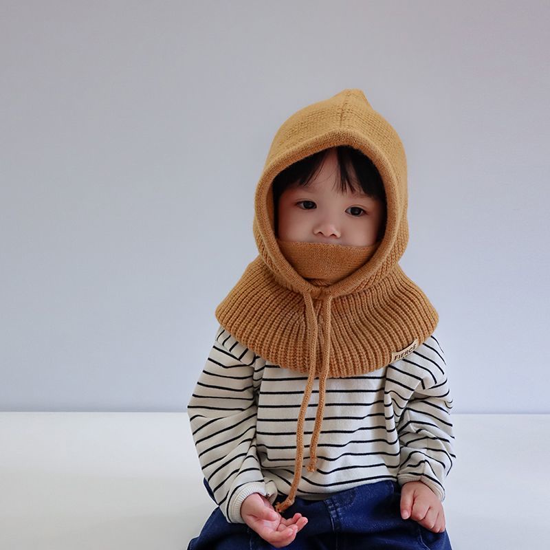 Mũ Len Trùm Đầu Tích Hợp Khăn Choàng Cổ Bảo Vệ Tai Thời Trang Thu Đông Cho Bé