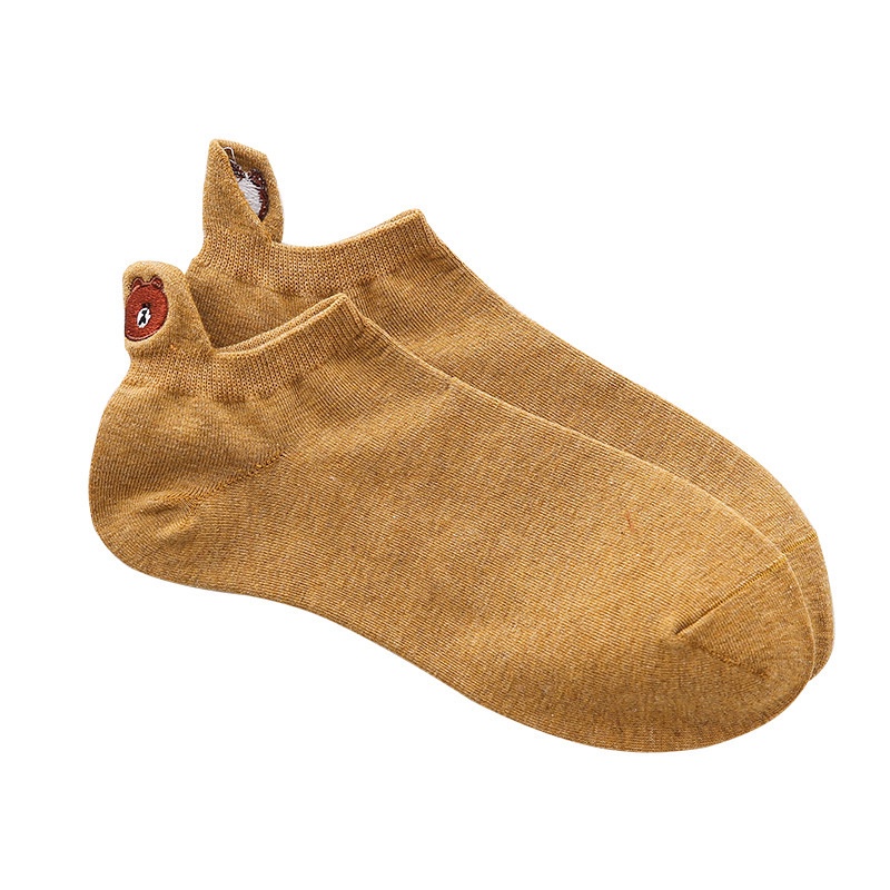 Vớ Thuyền Miệng Nông Thêu Họa Tiết Đầu Gấu Hoạt Hình Thời Trang Xuân Hè Cho Nữ