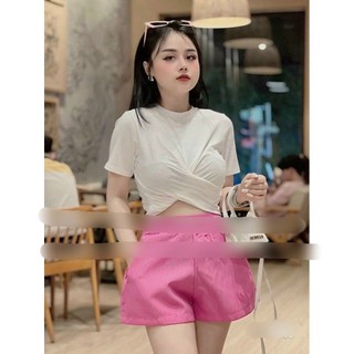 Áo thun gân nữ xoắn eo tay ngắn khoe vòng 2 thon gọn khỏe khoắn croptop MC