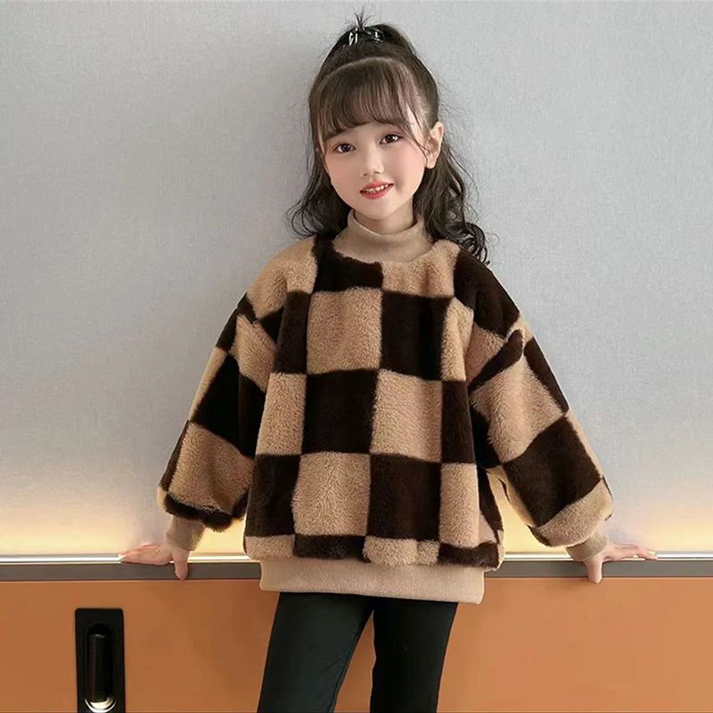 Áo Sweater Lót Lông Cừu Giữ Ấm Phong Cách Mới Thời Trang Thu Đông Dành Cho Bé Gái