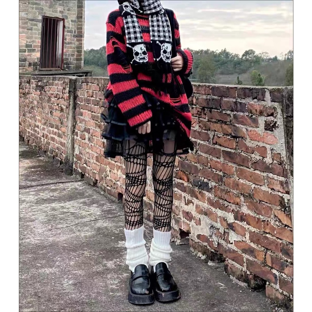 Punk wind y2k Khăn Choàng Cổ Dệt Kim Hình Đầu Lâu Gia Vị Cô Gái Ban Đêm Chính Hãng