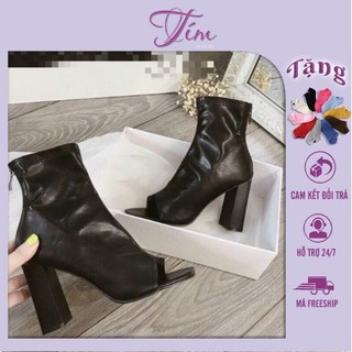 Ảnh+video thật -bốt nữ cổ cao boot hở mũi da lì thời trang