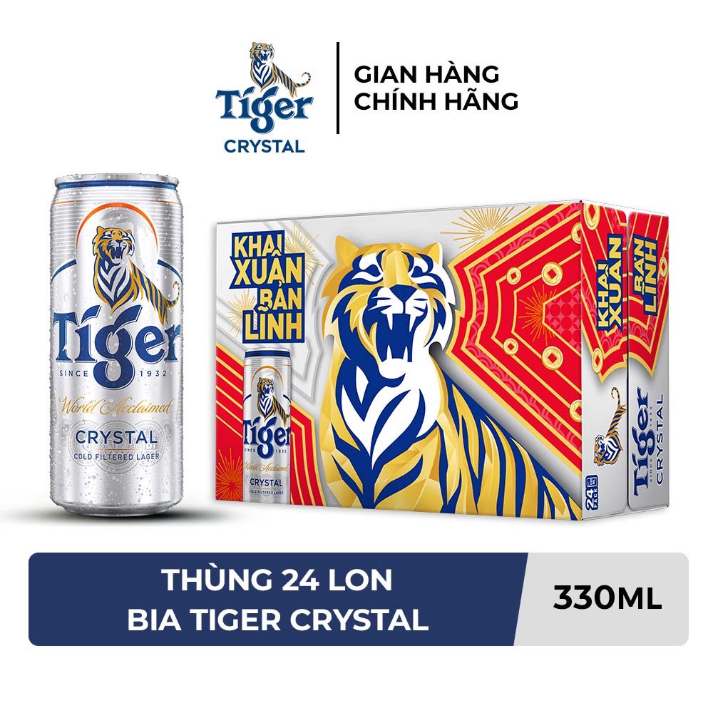 [HỎA TỐC HCM] Thùng 24 lon bia Tiger Crystal 330ml/lon - Bao bì Xuân