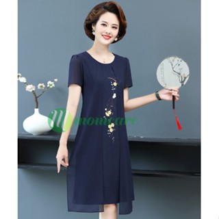 Đầm trung niên nữ ngắn tay V38 chất voan dáng A suông thời trang mặc mùa hè, mùa thu cho mẹ, bà U40 U50 U60 U70 Bigsize