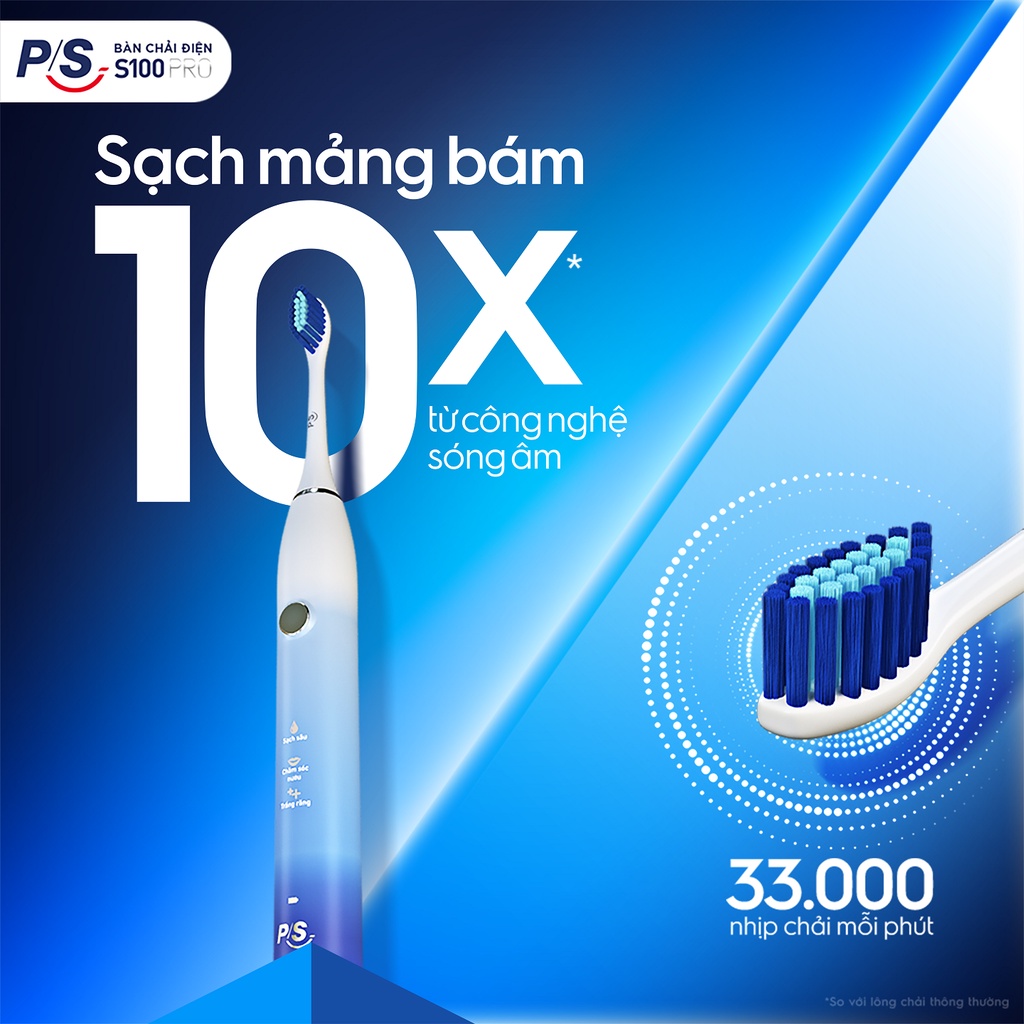 Bàn Chải Điện P/S S100 PRO - Công Nghệ Sóng Âm, Chải Sạch Mảng Bám Tới 10X - Xanh Ombre | BigBuy360 - bigbuy360.vn