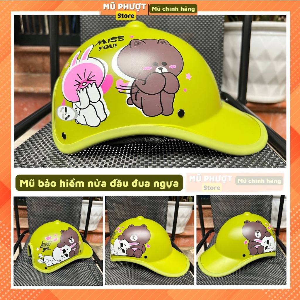 Mũ bảo hiểm nửa đầu lưỡi trai thời trang nam nữ trí liễu tím tem gấu cao cấp nhiều màu sắc