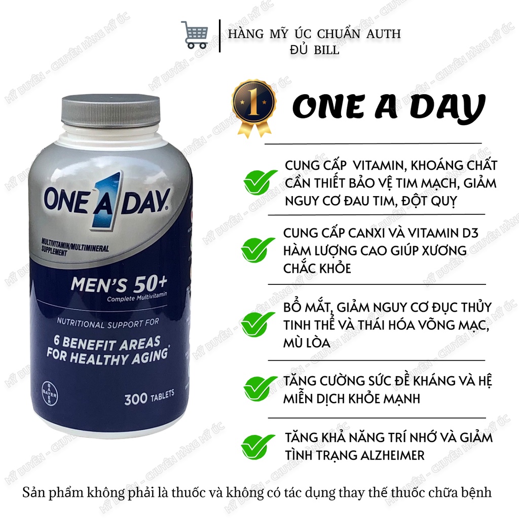 Viên uống bổ sung vitamin One a day Men's 50+ trên 50 tuổi 300 viên