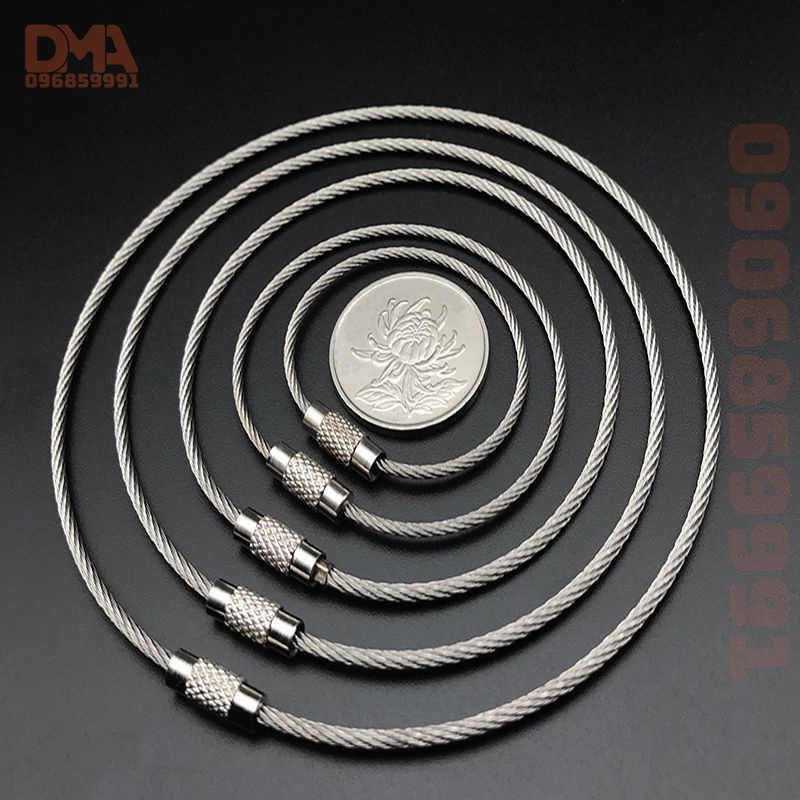 5 Vòng cáp móc khóa,dây đeo phụ kiện EDC inox