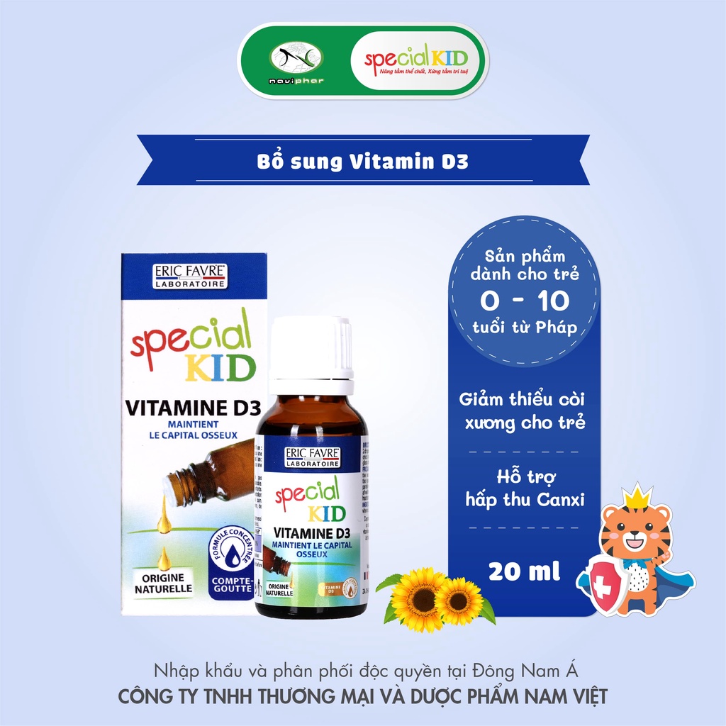 Tinh dầu bổ sung Vitamin D3 dạng Nhỏ giọt, giảm còi xương, vàng da - Special Kid Vitamine D3 - 20ml [Eric Favre - Pháp]