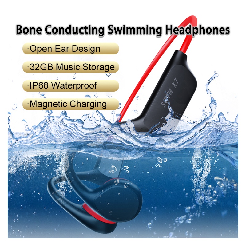 Tai Nghe Bluetooth Không Dây IPX7 X7 MP3 IP68 32G HIFI TWS Chống Thấm Nước Chuyên Nghiệp Dùng Khi Bơi Lội
