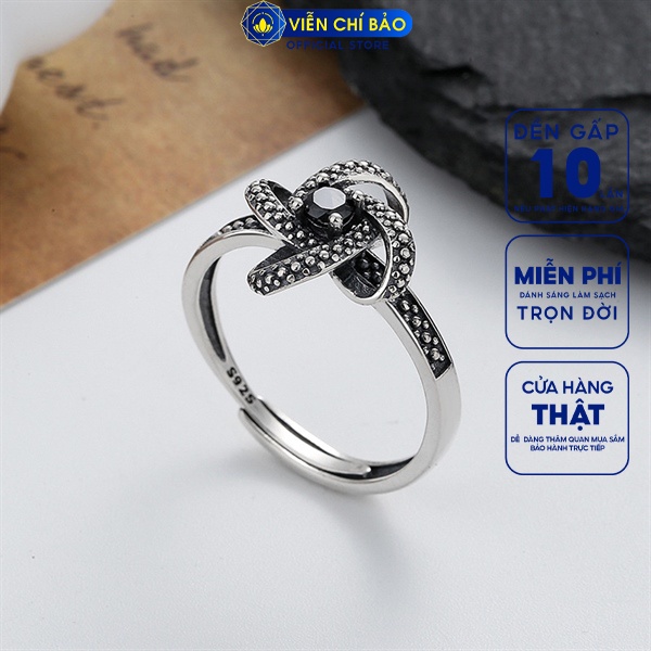 Nhẫn Twist đá đen chất liệu bạc Thái 925 thời trang phụ kiện trang sức Viễn Chí Bảo N000468