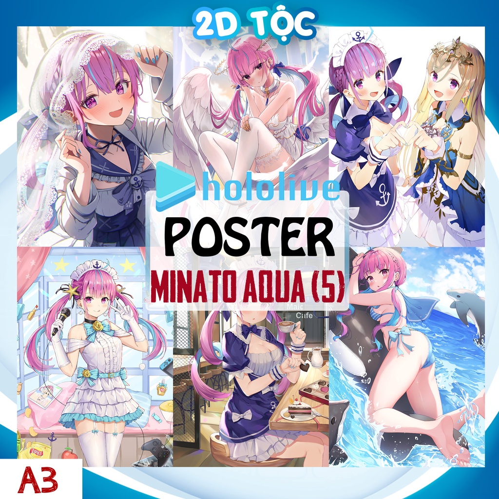 Tranh Poster A3 Dán Tường Minato Aqua  Vtuber Hololive (5) - 2D Tộc Shop